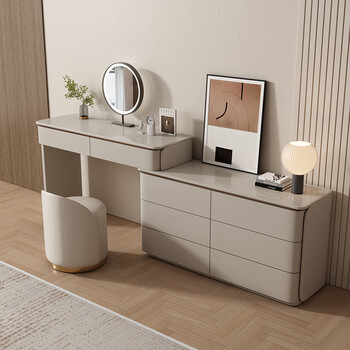 Solid wood dressing table, bedroom cabinet, integrated dressing table, modern simple bedside storage cabinet, pure khaki 1.2 table + six drawer cabinet + mirror + stool, home delivery + door-to-door installation
