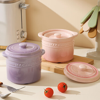 Miaozhan stew pot, water-proof stew household ceramic stew pot with lid and double lid, special small soup cup for stewed bird's nest, steamed egg bowl, stewed roasted pear pot, ceramic small stew pot, gradient powder 480ml