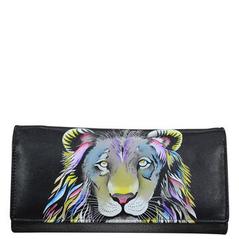 Anna by anuschka women's hand-painted cowhide wallet lion pattern 12 card slots tri-fold style lion pride one size