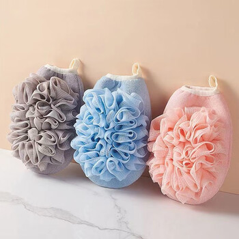 Fat donglai's same style bath towel, bath towel, two-in-one women's special bath ball, double-sided bath towel, gloves for back rub, great value and thickened, three-color cost-effective package, pink + blue + gray