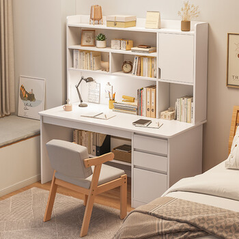 Naijia nordic desk bookshelf integrated with bookcase simple home bedroom computer table desktop learning writing table table + chair 120cm warm white with door