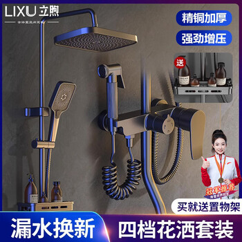 Lixu all-copper body shower set supercharged bathroom toilet shower head shower head large top spray gun with spray gun gun gray-four-speed shower set