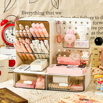 Meet the beauty hole board desktop storage box office multi-function drawer organizer simple student desk storage rack desktop hole board oblique storage box white 1 pc