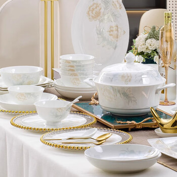 Kangqin ceramic chopsticks and dishes set for household warming, high-end tableware 81 pieces, upgraded soup pot gift box