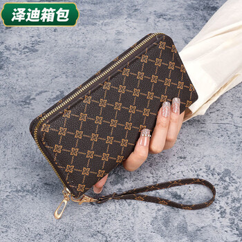 Yunluo qixi fashion printed wallet women's large capacity carry-on zipper long wallet clutch mobile phone bag coffee color