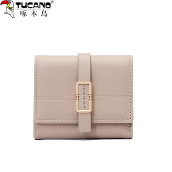 Woodpecker (tucano) short wallet women's niche design 2025 new summer ladies small fresh and exquisite folding coin purse student card holder light coffee color