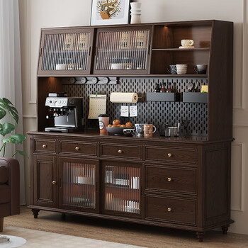 Xinmeiyu new solid wood sideboard against the wall integrated new chinese storage retro multi-functional kitchen tea cabinet american wine cabinet 1.5 meter combination fas grade ash wood
