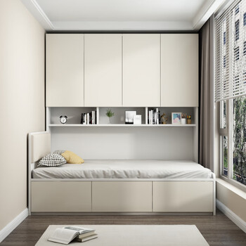 Tulio solid wood tatami wardrobe bookcase integrated bed combination space-saving storage modern simple bed small apartment customization white-drawer storage 1200mm*2000mm