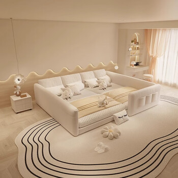 Stupid xiaolong cream-style children's parent-child bed and mother-in-law bed widened second-child family large bed elephant ear with guardrail splicing bed 1.2+1.2 combined bed with 22cm spine protection brown children's mattress