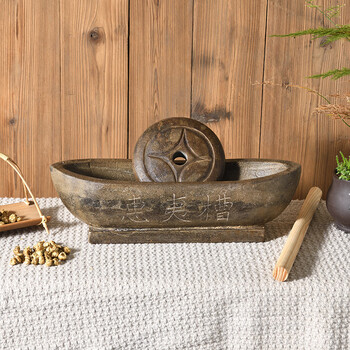 Jin geyu's old-fashioned stone medicine roller, bluestone traditional chinese medicine roller, medicine grinding groove, tang dynasty and song dynasty tea making stone rolling tea set, bluestone grinding 35cm, engraved version