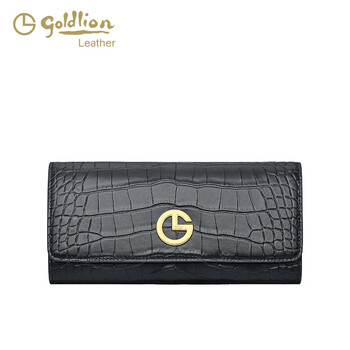 Goldlion women's bag 2025 hot fashion crocodile pattern wallet long women's handbag simple temperament women's wallet black