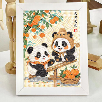 Lu shanwu 2025 new diamond stickers panda shishi ruyi new year spring festival children's handmade diy material pack chinese style panda diamond painting 7325 good luck