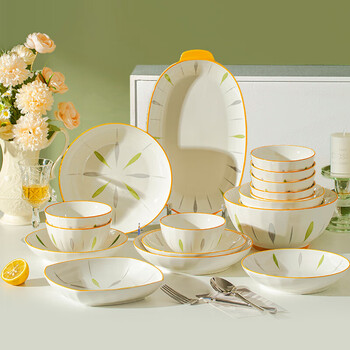 Lowe underglaze color bowl and dish set household 2025 new bowls ceramic bowls and plates high-value tableware set housewarming 58 pieces