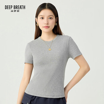 Take a deep breath deep breath women's casual pit strip elastic slim round neck short-sleeved t-shirt tops for women a301729 premium gray s (2)