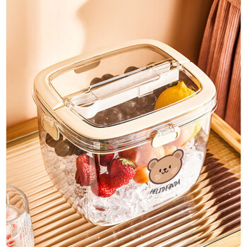 Miehone portable ice bucket, outdoor large-capacity ice storage bucket, convenient to carry fruit bucket, good-looking bar sealed ice cube bucket, invisible portable + sealed silicone cover * no odor, portable ice bucket - beige 3.5l + ice clip *1