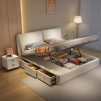 Fanjudi elephant ear storage bed drawer leather bed storage italian double bed master bedroom air pressure high box modern simple bed (extraordinary edition) small yellow cowhide bed 1.35x1.9 frame
