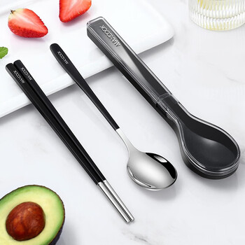 Maxcook 304 stainless steel chopsticks and spoons cutlery set, creative portable chopsticks and spoons three-piece set, black tableware 3-piece set-mcgc2571