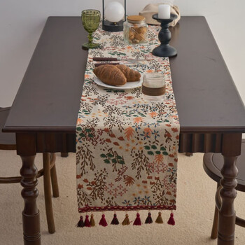 From now on, french pastoral style table flags, light luxury, high-end tassels, long tablecloths, cupboard covers, tea table atmosphere decoration cushions, jacquard maple forest new red tassels 33*140cm