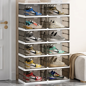 Lingx box sporadic box installation-free shoe box storage shoe cabinet door foldable dust-proof shoe rack aj basketball shoe all-in-one cabinet transparent acrylic side door-transparent gray 12 pieces