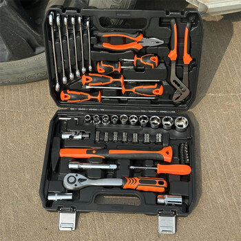 Meikejie auto repair tool set ratchet wrench combination car repair toolbox advanced black 72-tooth curved handle 58-piece set