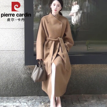 Pierre cardin high-end double-sided woolen coat for women 2025 winter camel coat korean style mid-length lace-up woolen outer camel xxs