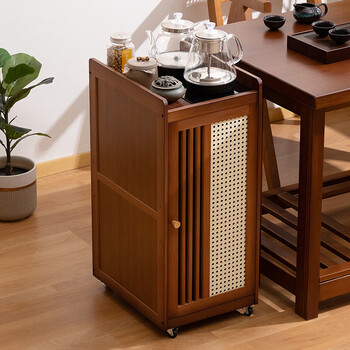 Trojan mobile tea table small tea table kettle integrated balcony leisure living room home coffee table tea table multi-functional brown - single door (no cover)