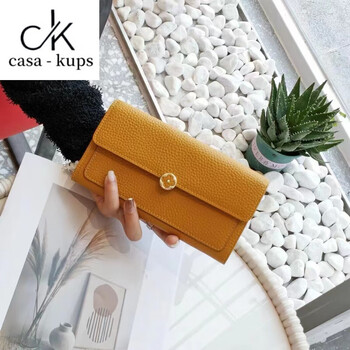 Casa-kupsck new yellow genuine leather long wallet women's fashion four-leaf clover soft cowhide wallet hand wallet yellow