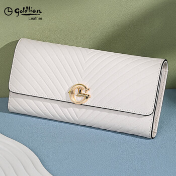 Goldlion women's wallet 2025 latest long genuine pickup bag two-in-one fashionable high-end light luxury simple off-white officially authorized authentic 190*95*35mm