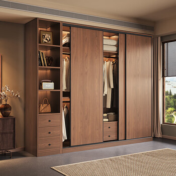 Junlianzhong antique solid wood wardrobe bedroom household sliding door simple wardrobe small apartment large wardrobe 180*60*200cm main + top + side thickened 16cm solid wood board