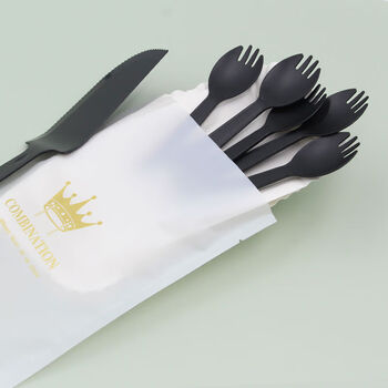 Sailotto birthday tableware dinner plate plastic set fork plate paper plate candle 4-in-1 200 sets 5 black forks 5 long plate black 200 sets