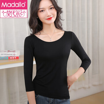 Modal 25 new bottoming shirt women's 7-quarter sleeve autumn and winter thin autumn clothes round neck low neck slim fit three-quarter sleeve top t-shirt black l (104-117 catties)
