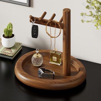 Fanlilin key storage porch ornaments side cabinet decoration desktop storage rack chinese retro style entrance desktop tray walnut color imported solid wood