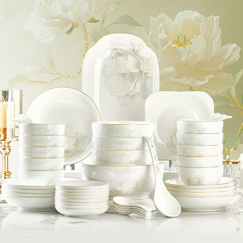 Jialan ceramic dishes set home new chinese-style high-end tableware housewarming wedding gift box plate bowl and chopsticks set 56-piece gift box (suitable for 10 people)