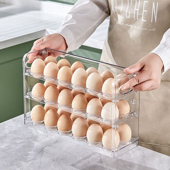 Raft core egg refrigerator storage box side door flip home three-layer box artifact shelf new fresh-keeping refrigeration large white transparent - can hold 36 eggs