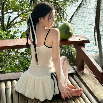 Lugeli swimsuit women's suspender one-piece skirt swimsuit women's 2025 new advanced slim covering belly sexy hot spring white suspender swimsuit one size recommended 80-120 jin