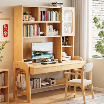 Orange shimo solid wood desk bookshelf integrated bookcase home study living room study table bedroom small apartment student computer desk solid wood color desk + bookshelf imported rubber wood no veneer 80cm*60cm*75cm total height 180cm