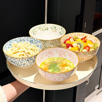 Maisniang ceramic ramen bowl 2025 new home salad bowl 6-inch bowl tableware soup bowl underglaze color tall rice bowl four seasons blossoms 6-inch bowl 4 colors 4 pack