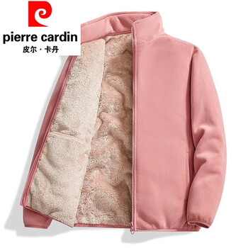 Pierre cardin ollie velvet jacket winter new style plus velvet thickened polar fleece loose stand-up collar sherpa liner jacket women's pink m female 75-95 catties / male 90-110 catties