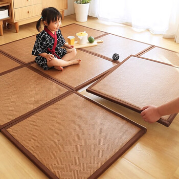 Budis summer thickened folding japanese spliced mat floor mat tatami rattan mat carpet small bedroom full tea room dark rattan color single piece 60*60cm