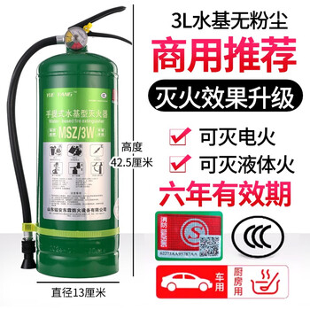 Yi'an donglin 3l water-based fire extinguisher for household, commercial and store use, vehicle-mounted, private car, factory annual inspection, small portable fire extinguisher, 3l water-based, green bottle, household/store/company high-quality