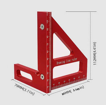 Multifunctional woodworking tool triangle ruler with hidden pin aluminum alloy right angle ruler marking ruler hole ruler measurement layout aluminum alloy marking ruler red ruler thickness 5mm