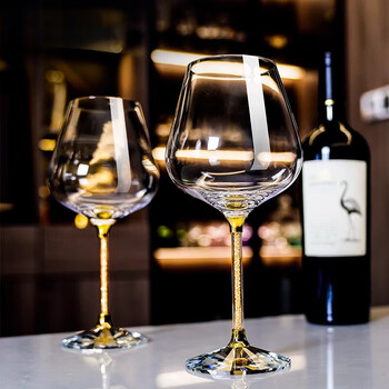 Hubei light luxury burgundy red wine glasses for home use 2-pack gift box wine glass goblet for wedding gift diamond bottom gold diamond red wine glass 520ml 2 pieces
