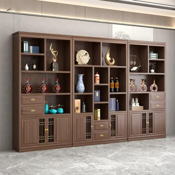 New chinese style solid wood bookcase black walnut bookcase tea room display cabinet ash duobaoge office bookshelf north american ash three combinations walnut color