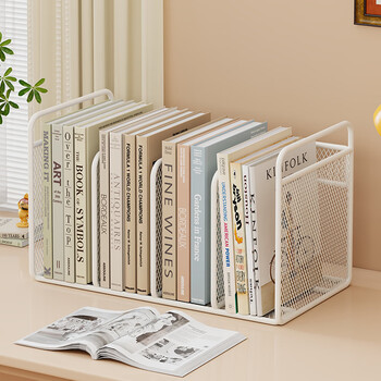 Desktop bookshelf desk multi-grid book stand student textbook book fixed artifact office document placement white four-grid