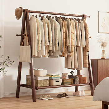 Quanye solid wood clothes hanger floor-standing bedroom clothes hanger strong and durable storage rack household small wooden coat rack imported from germany all beech 120cm walnut color