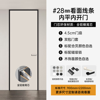 Measurement and installation included. bedroom aluminum wooden door, extremely narrow indoor door, bedroom minimalist door, room door, narrow frame ecological door, 28mm aluminum wooden door (inner flat, inner opening)