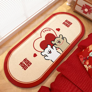 Yusenyi red wedding master bedroom carpet wedding plush carpet bedside blanket customized wedding room floor mats in front of the bed lamb velvet love line puppy one piece customized (contact customer service)