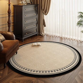 Round carpet living room french mid-century style high-end bedroom bedside study rocking chair floor mat retro non-slip and stain-resistant loop velvet breathable style - baiman 100cm*100cm
