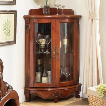 Beyzk american solid wood corner cabinet corner cabinet triangle european corner shelf storage cabinet living room multi-functional wine cabinet cherry color 50*50*109cm