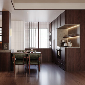 Wen yijia whole house skeleton line retro mid-century style open small apartment integrated kitchen cabinet furniture appointment measurement design 1 meter